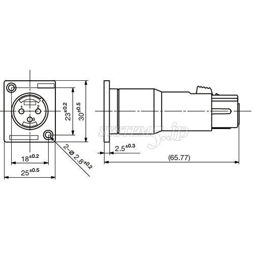 CANARE XJ3M-P3FA XLR型角型フランジ付中継コネクタ XLR3オス-XLR3メス