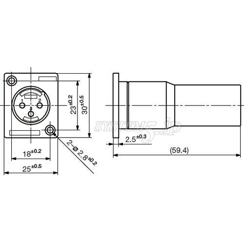 CANARE XJ3M-P3MA XLR型角型フランジ付中継コネクタ XLR3オス-XLR3オス