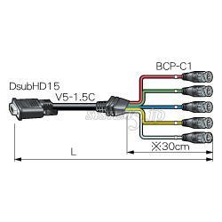 CANARE 5VDS02A-1.5C VGAケーブル 高密度Dsub15P(オス)-BNC(オス) 2m