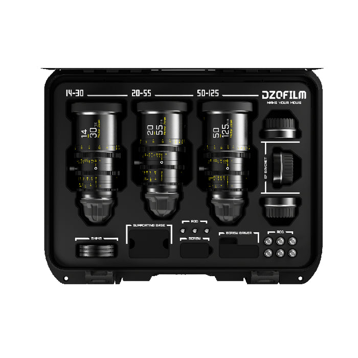 DZOFILM DZO-7220001B/2B/3B-Kit Pictor Zoom 3個レンズキット14-30mm&20-55mm&50-125mm T2.8 ブラック 保護ケース付き　