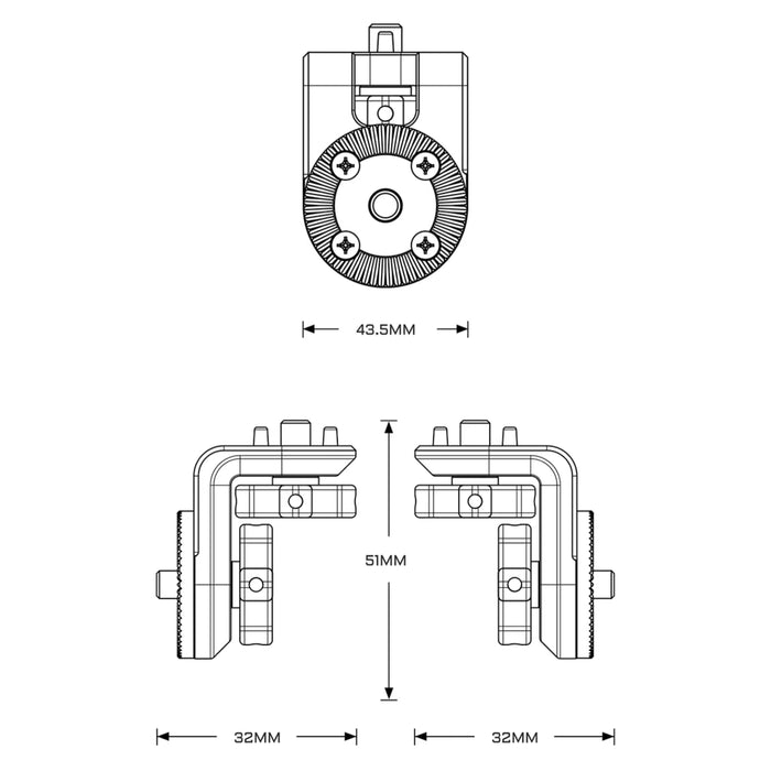 Tilta TA-RRA-1420 Tilta Right Angle Rosette Adapter to 1/4inch-20 with Locating Pins - Black