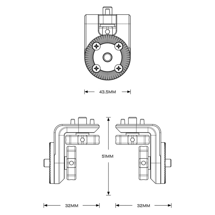 Tilta TA-RRA-1420 Tilta Right Angle Rosette Adapter to 1/4inch-20 with Locating Pins - Black