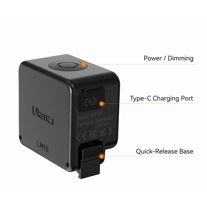 Ulanzi L042GBB1 LM18ミニLEDビデオライト DJI Osmo Action 3/Osmo Action 4/Osmo Pocket 3/Osmo Pocket 4対応