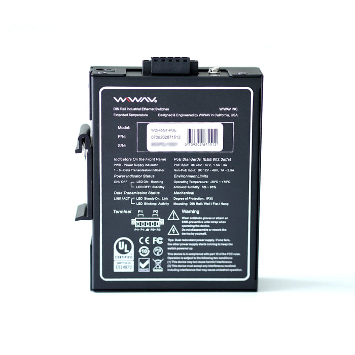 WIWAV WDH-5GT-POE 10/100/1000Mbps 5ポートPoEギガビット産業用イーサネットスイッチ