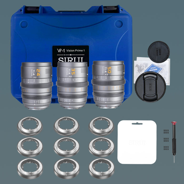 SIRUI VP-1-3G マウント交換式シネマレンズ Vision Prime T1.4 Full Frame グレー 3本セット Eマウント(24mm/35mm/50mm/L/RF/Z交換マウントアダプター付)
