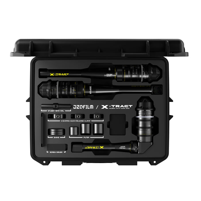 DZOFILM DZO-X1828ABC X-tract プローブズームレンズ 18-28mm T8/0°/90°/360°3本セット(PLマウント/メートル/ブラックケース付き)