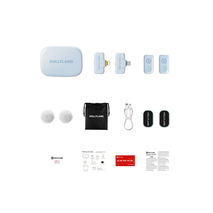 Hollyland ワイヤレスマイク LARK A1 コンボ(スカイブルー/送信機 x2 + USB-C受信機 + Lightning受信機 + 充電ケースセット)