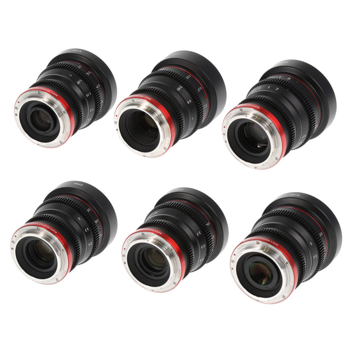 【中古品】Meike MK-10/35/50/65/8522T-RF + Superb Hard Case T2.2 RFマウントシネマレンズセット（6本セット/ハードケース付属）
