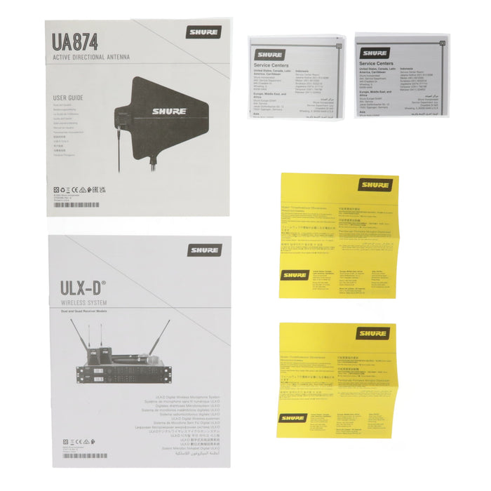 【中古品】SHURE ULXD4DJ=-Z16 + ULXD1=Z16 + UA874Z16 2チャンネルデジタルワイヤレスシステム