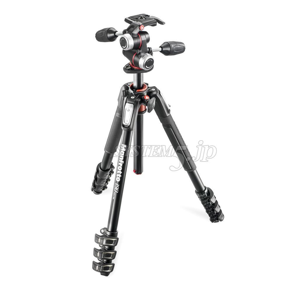 Manfrotto - 三脚 Manfrotto MK190XPRO4-3W RC2付雲台キット Manfrotto MK190XPRO4-3W アルミニウム4段三脚+RC2付3ウェイ雲台