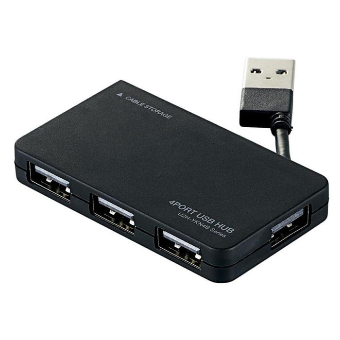 ELECOM U2H-YKN4BBK USB2.0ハブ(ケーブル収納タイプ/ブラック)