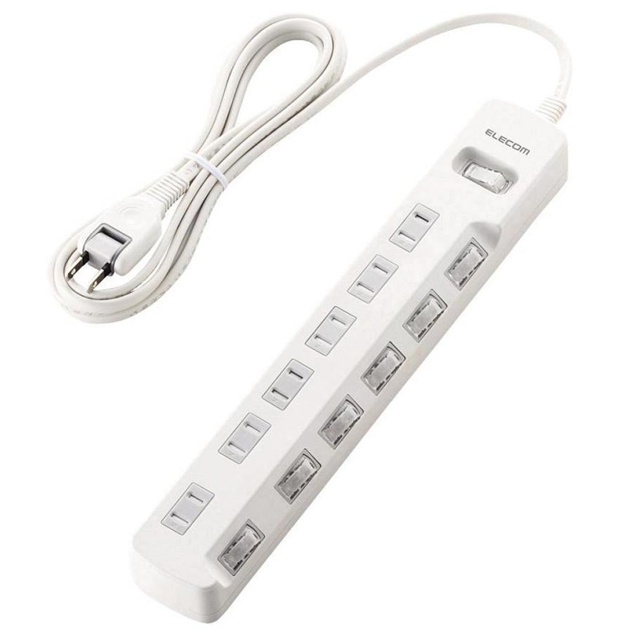 ELECOM T-K8A-2625WH 雷ガードタップ(一括個別スイッチ/ホコリシャッター付/6個口/2.5m/ホワイト) -  業務用撮影・映像・音響・ドローン専門店 システムファイブ