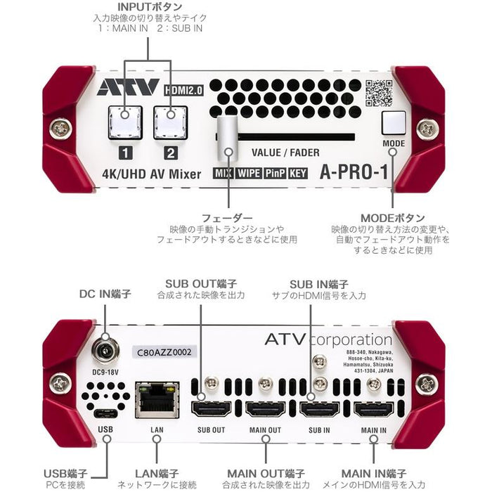 ATV A-PRO-1 Ver.2 2CH 4K 1M/E AV MIXER（ROI切り出し機能/ハイフレームレート処理対応）