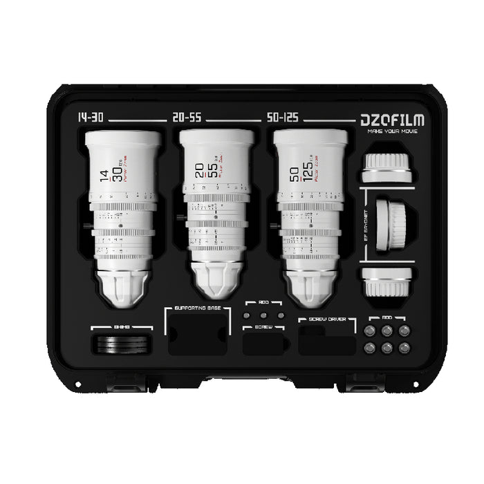DZOFILM DZO-7220001W/2W/3W-Kit Pictor Zoom 3個レンズキット14-30mm&20-55mm&50-125mm T2.8 ホワイト 保護ケース付き