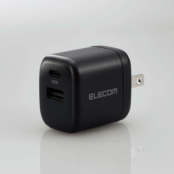 ELECOM MPA-ACCP30BK AC充電器/USB充電器(Power Delivery/30W USB-C1ポート/12W USB-A1ポート/スイングプラグ)