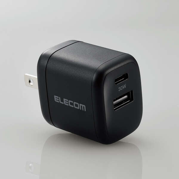 ELECOM MPA-ACCP30BK AC充電器/USB充電器(Power Delivery/30W USB-C1ポート/12W USB-A1ポート/スイングプラグ)