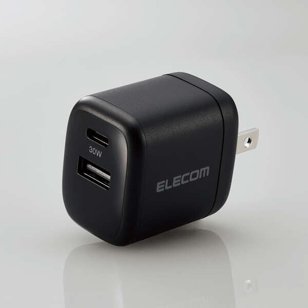 ELECOM MPA-ACCP30BK AC充電器/USB充電器(Power Delivery/30W USB-C1ポート/12W USB-A1ポート/スイングプラグ)