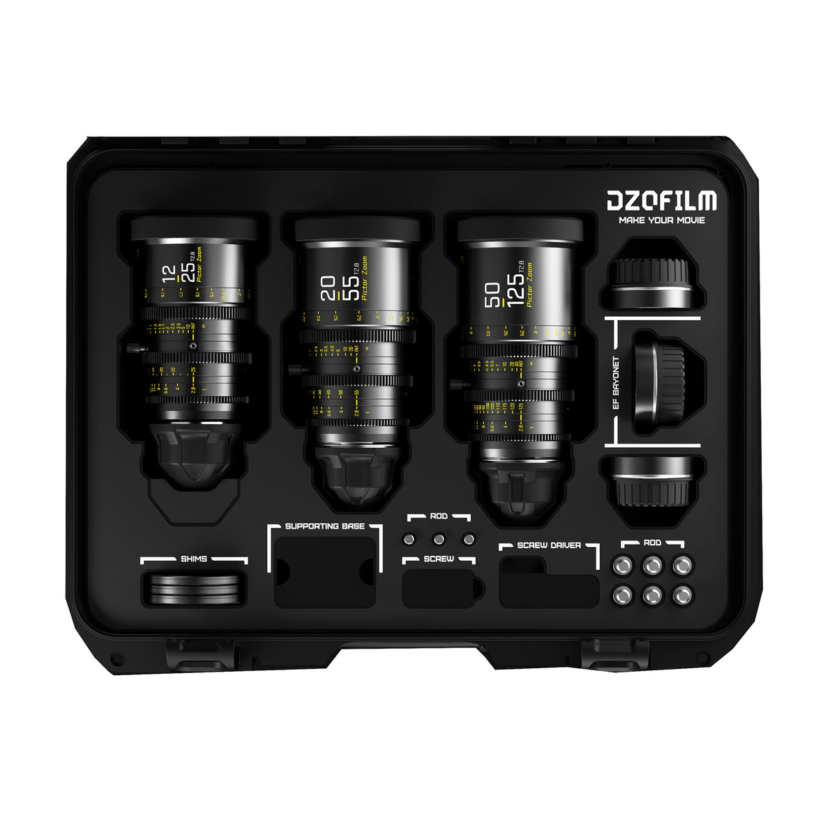 DZOFILM Pictor Zoom レンズセット 20-55 50-125 DZOFilm DZO-7220001B/2B/4B-Kit Pictor Zoom 3個レンズキット 12-25mm