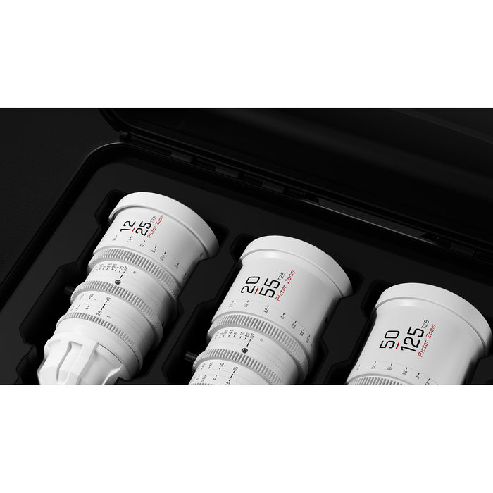 DZOFilm DZO-7220001W/2W/4W-Kit Pictor Zoom 3個レンズキット 12-25mm/20-55mm/50-125mm T2.8 ホワイト(保護ケース付き)