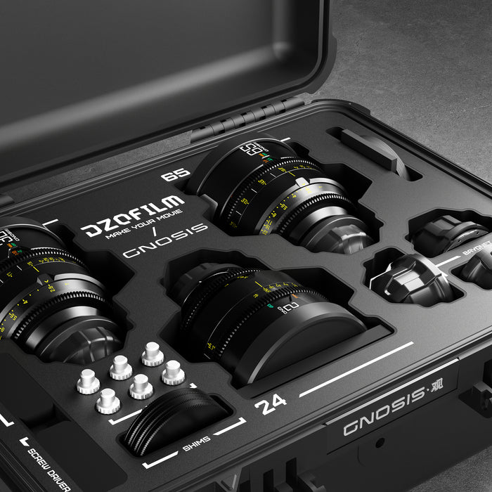 DZOFilm DZO-G28K3ALPLI Gnosis Macro プライムレンズ 3本セットA(24mm/32mm/65mm T2.8/LPL&PL&EFマウント/フィート表記/ハードケース付き)