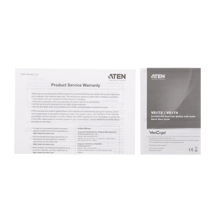 【中古品】ATEN VS174 DVIデュアルリンク 4分配器（オーディオ対応）
